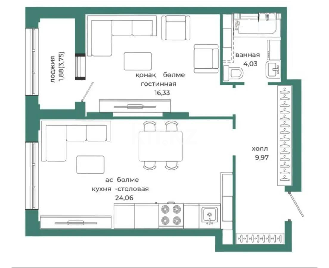 Продажа 2-комнатной квартиры, 57 м², ул. Достык, дом  8/3 в Астане
