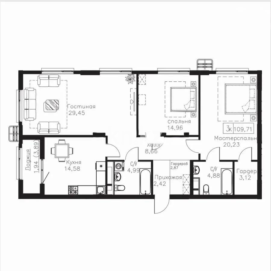 Продажа 3-комнатной квартиры, 110 м² в Астане