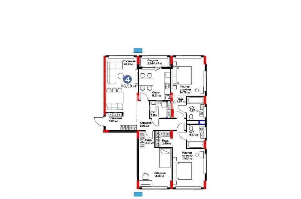 Продажа 4-комнатной квартиры, 116 м² - Продажа квартир в р-не Есиль Астаны фото 1 из 1