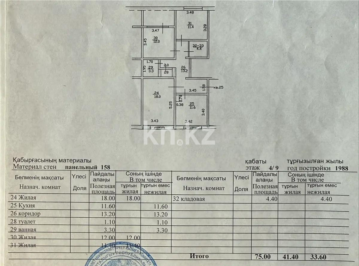 Продажа 3-комнатной квартиры, 75 м² - Продажа квартир в блочном доме в Алматы фото 7 из 7