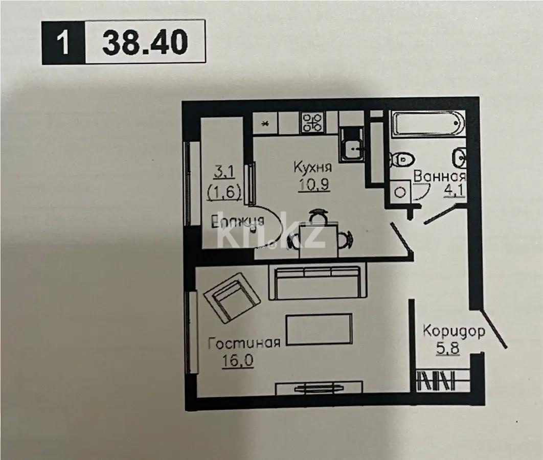 Продажа 1-комнатной квартиры, 38.9 м², ул. Ауэзова, дом  3г/2 - Продажа квартир в новостройках Алматы фото 1 из 1