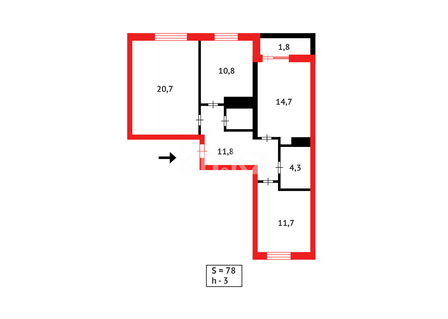 Продажа 3-комнатной квартиры, 78 м² в Астане - фото 13