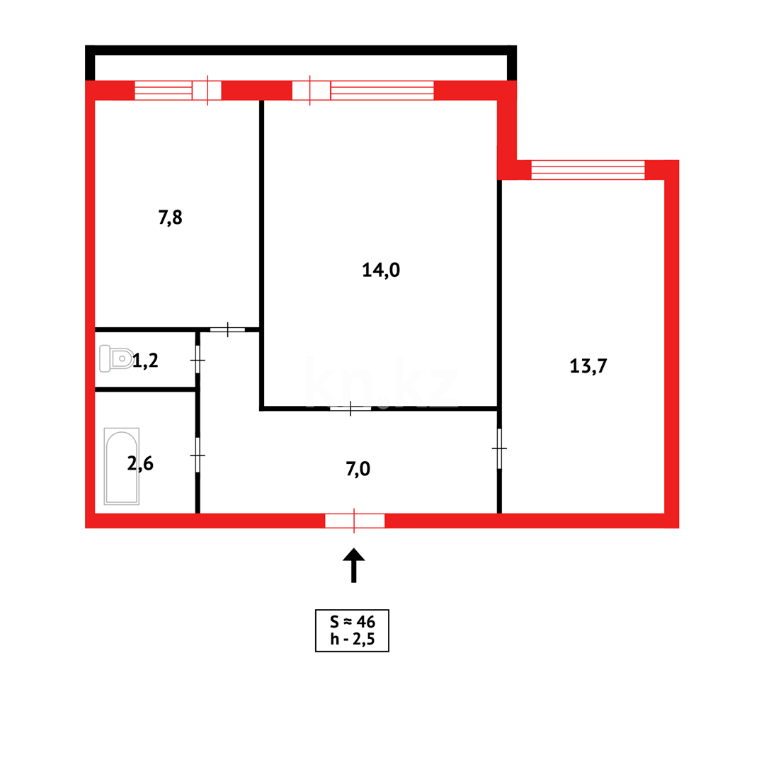 Продажа 2-комнатной квартиры, 48 м², пр. Республики, дом  18 - Продажа  двухкомнатных квартир в Караганде фото 10 из 10