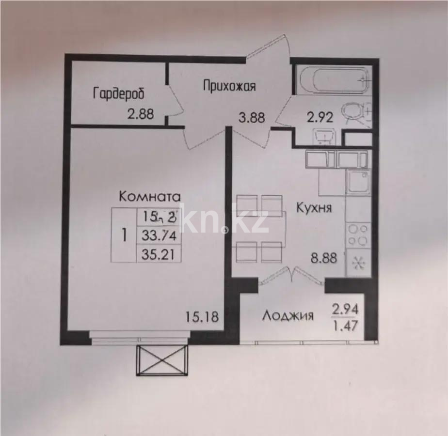 Продажа 1-комнатной квартиры, 35.21 м², ул. Е-117, дом  45 стр - Продажа  однокомнатных квартир в новостройках Астаны без посредников фото 1 из 1