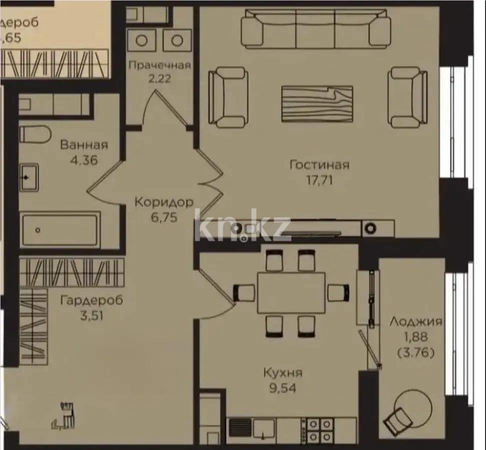 Продажа 2-комнатной квартиры, 49.24 м² в Астане