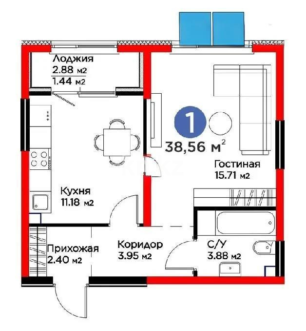 Продажа 1-комнатной квартиры, 38.56 м², ул. Тараз, дом  8/1 стр - Продажа  однокомнатных квартир в новостройках Алматы без посредников с фото фото 1 из 1