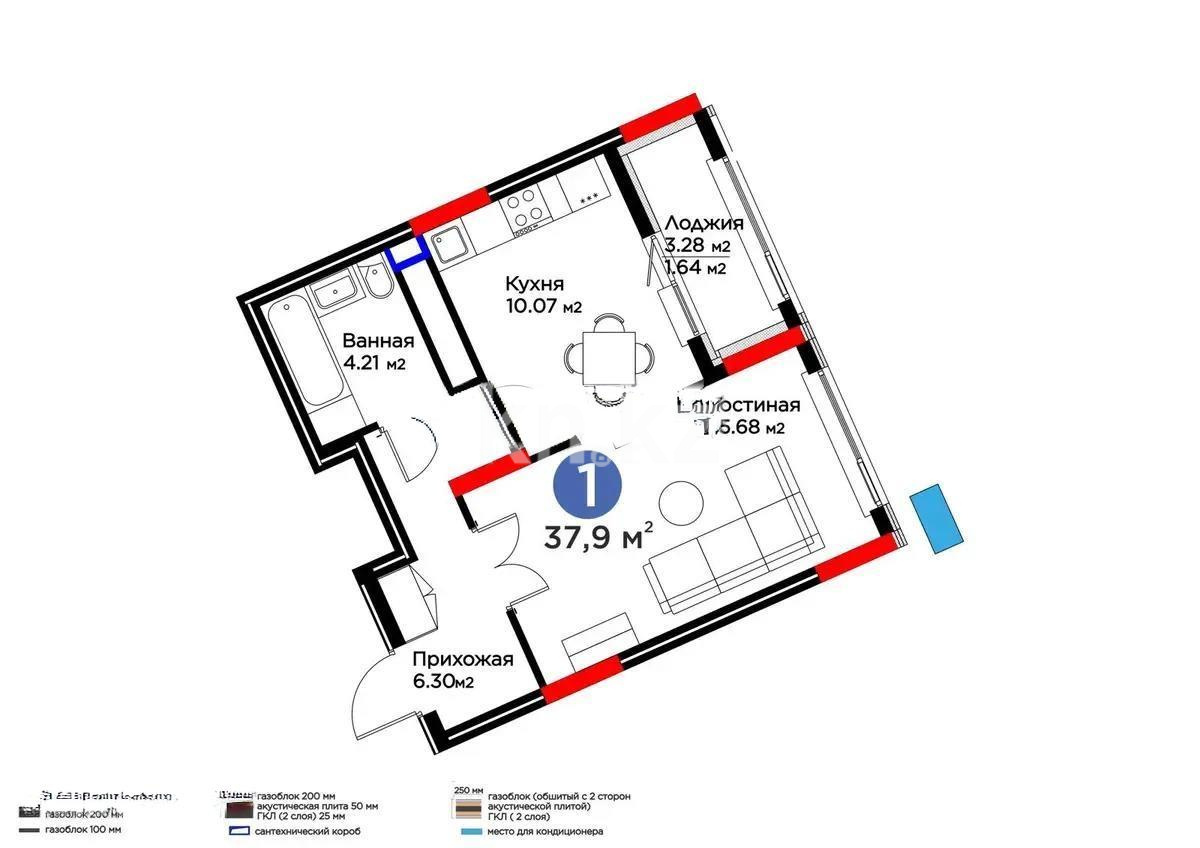 Продажа 1-комнатной квартиры, 38 м², ул. Бухар жырау, дом  33 - Продажа квартир в новостройках Астаны фото 1 из 1