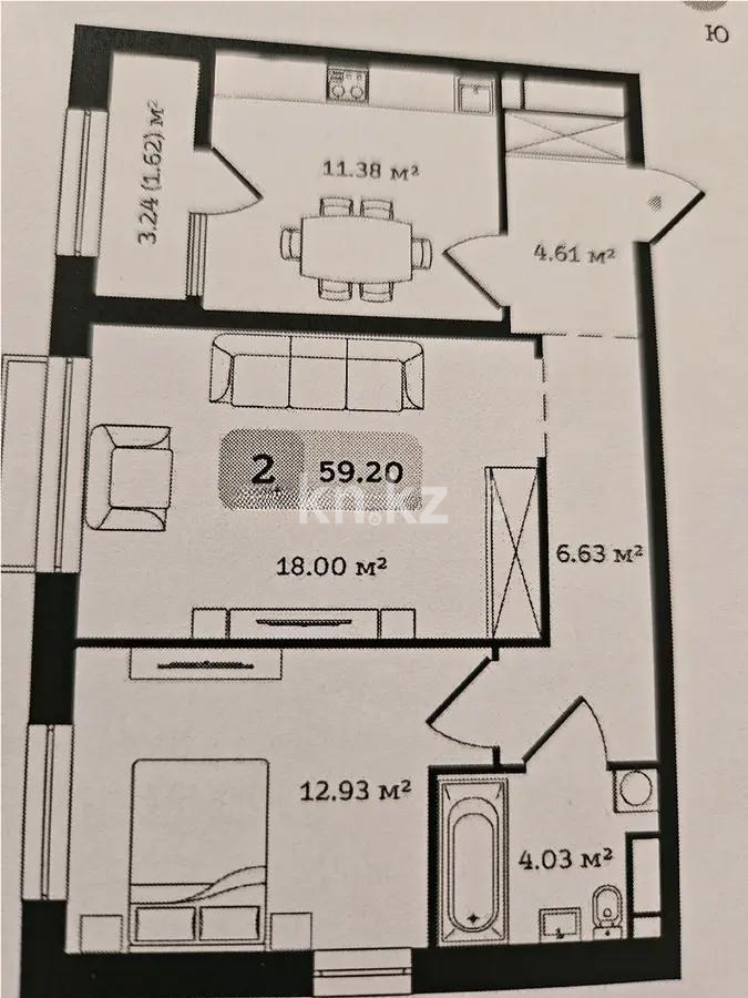 Продажа 2-комнатной квартиры, 59.2 м², ул. Туркестан, дом  115 - Продажа  двухкомнатных, трехкомнатных квартир в Алматы фото 1 из 1