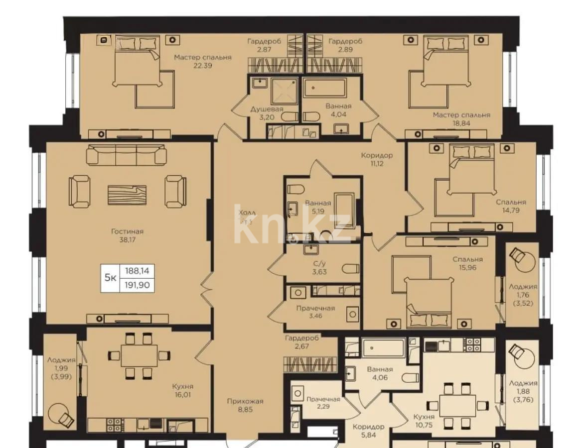 Продажа 5-комнатной квартиры, 192 м², пр. Кошкарбаева, дом  1 стр - Продажа  пятикомнатных квартир в Астане с фото фото 1 из 1