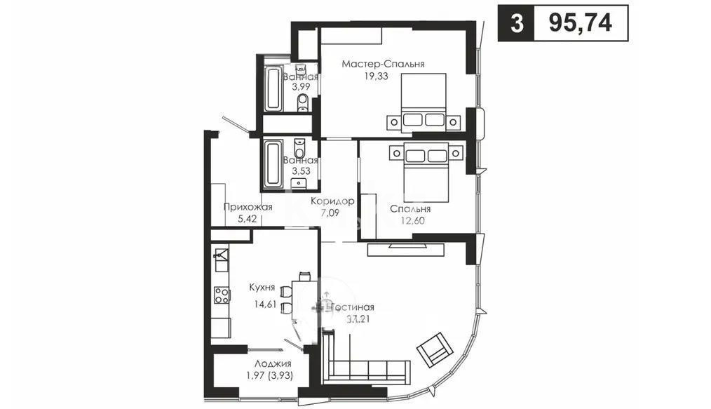 Продажа 3-комнатной квартиры, 95.74 м² - Продажа недвижимости в Астане - страница 23 фото 1 из 1