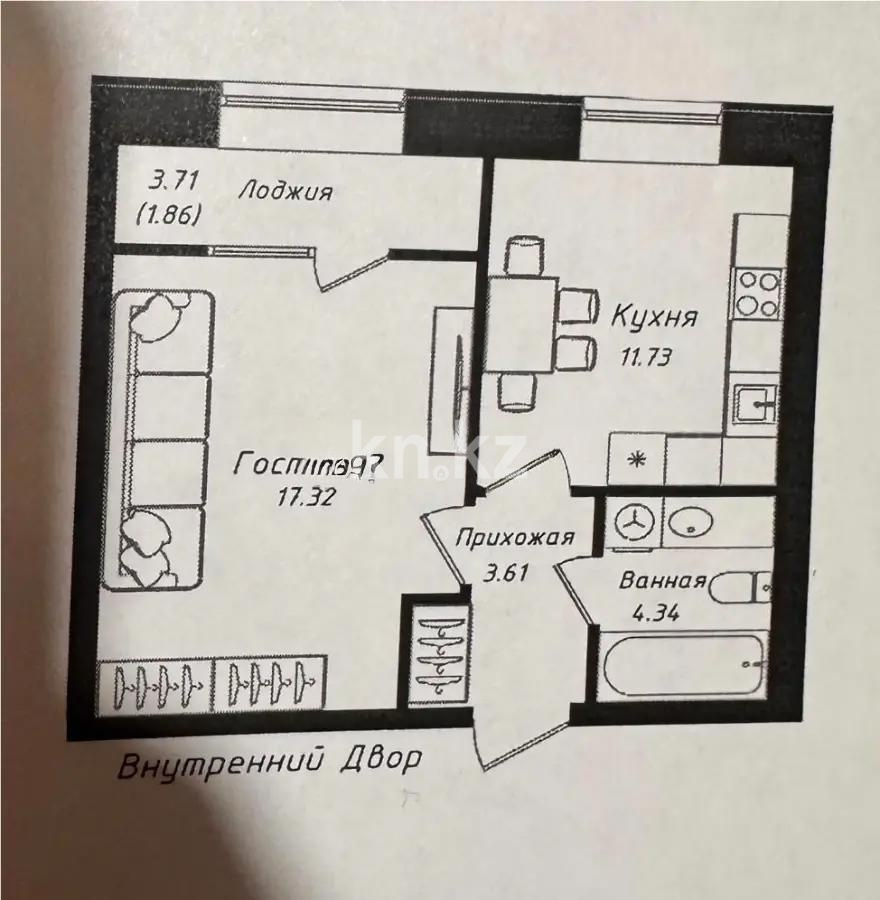 Продажа 1-комнатной квартиры, 38.86 м² - Продажа однокомнатных квартир в р-не Нура Астаны - страница 3 фото 1 из 1