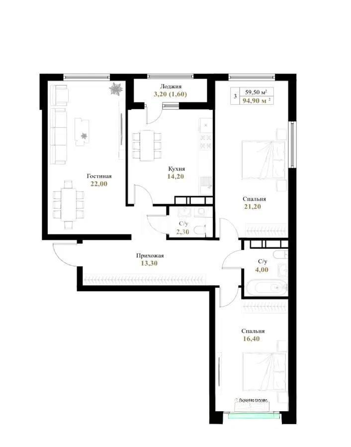 Продажа 3-комнатной квартиры, 99.45 м², ул. Момышулы, дом  11/1 - Продажа квартир в Казахстане фото 1 из 1