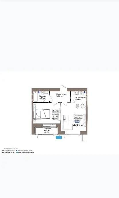 Продажа 2-комнатной квартиры, 47 м², ул. Е-899, дом  5/1 - Продажа  двухкомнатных квартир в Астане с фото фото 1 из 1