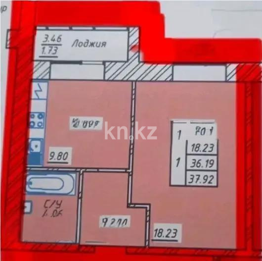 Продажа 1-комнатной квартиры, 38 м², ул. Тынышбайулы, дом  6 стр - Продажа квартир в Астане фото 1 из 1