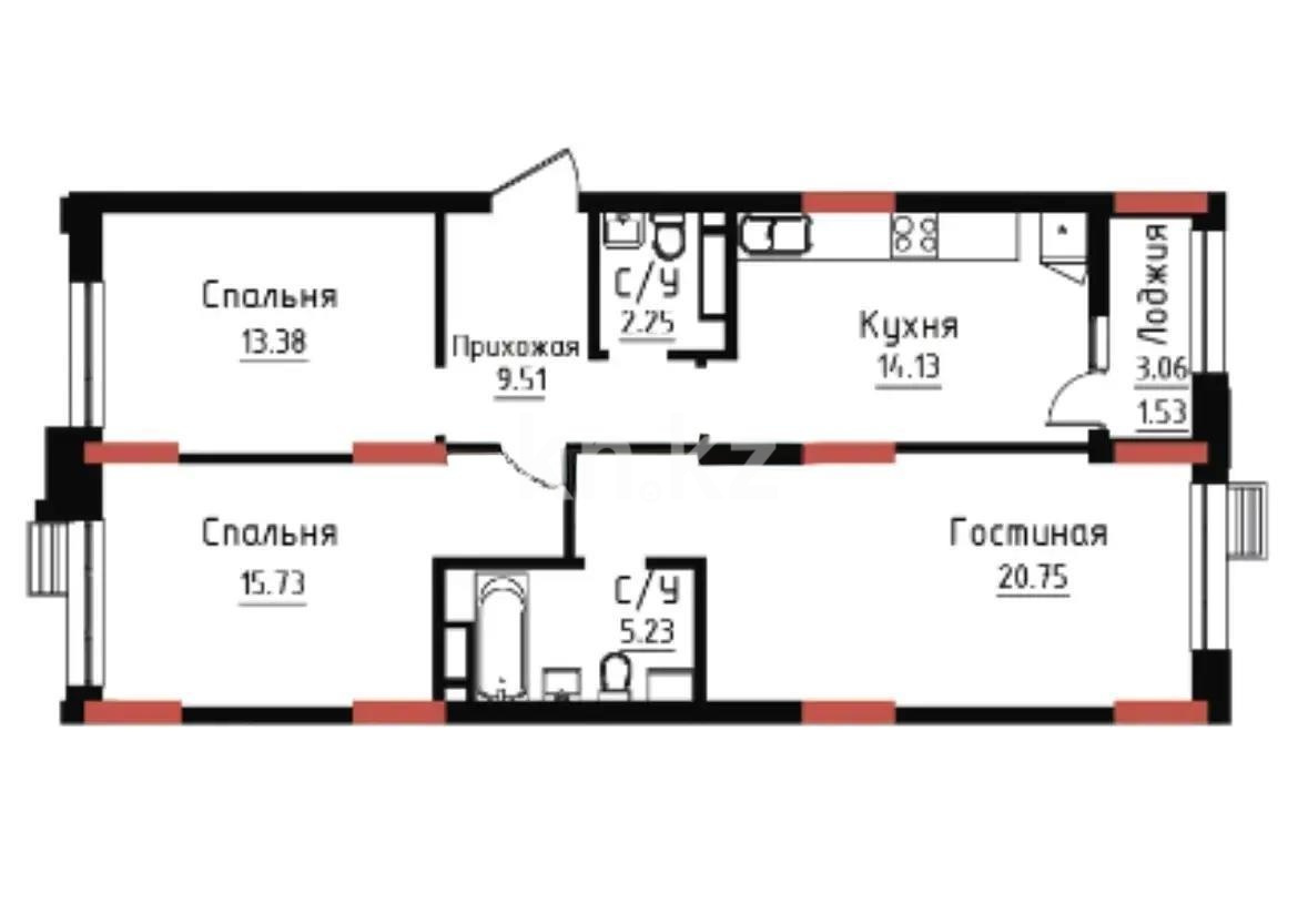 Продажа 3-комнатной квартиры, 82.6 м² - Продажа трехкомнатных квартир в Казахстане - страница 13 фото 3 из 3