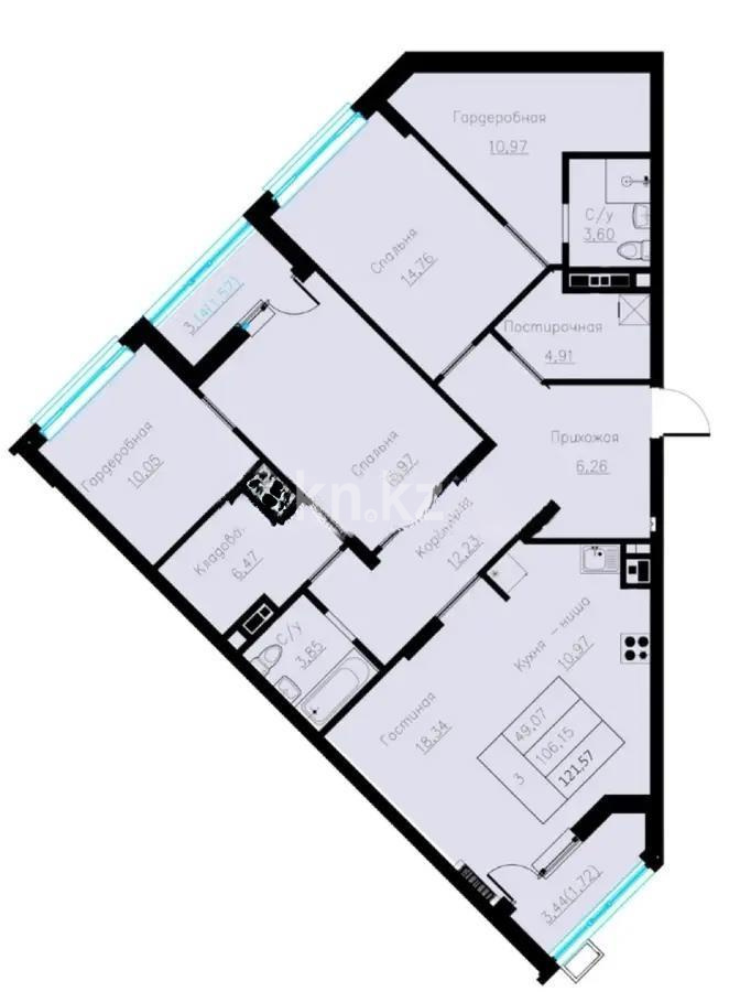 Продажа 3-комнатной квартиры, 121 м², ул. Шаймерденова, дом  2 - Продажа квартир в Астане фото 1 из 1