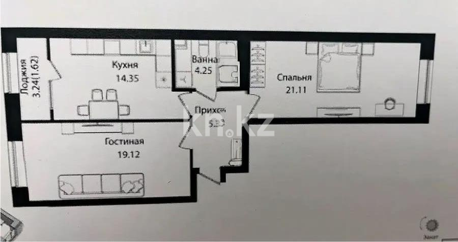 Продажа 2-комнатной квартиры, 66 м² в Астане