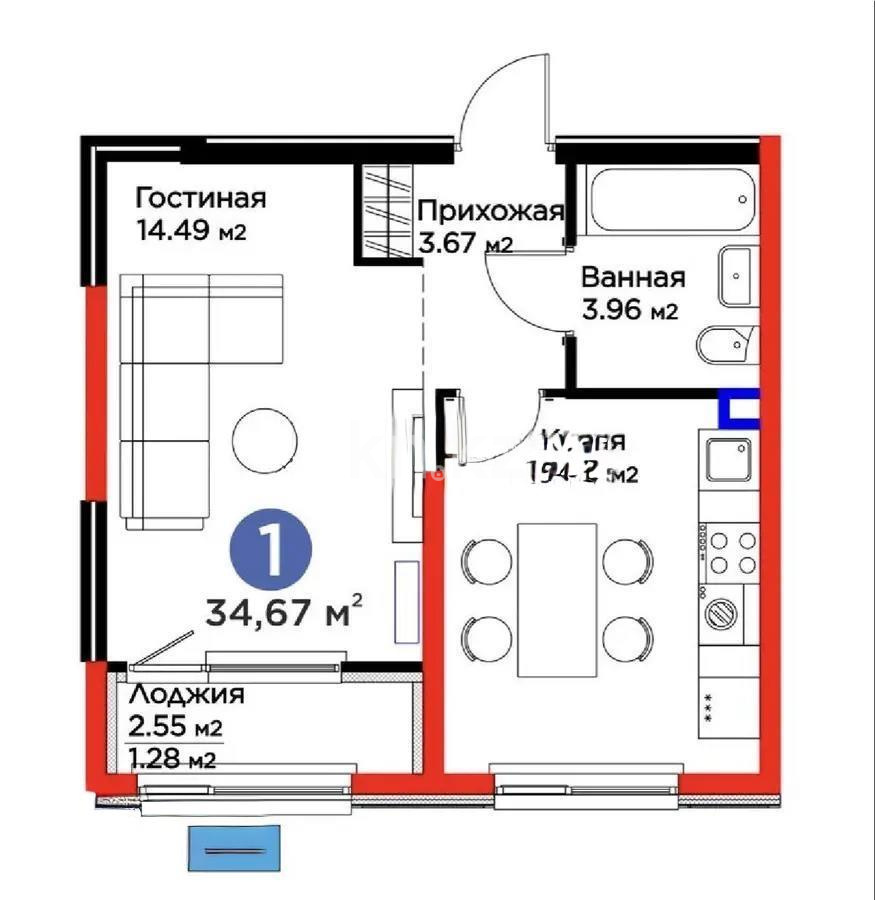 Продажа 1-комнатной квартиры, 34.67 м², мкр-н Гажайып, дом  33 - Продажа квартир в новостройках Алматы фото 1 из 1