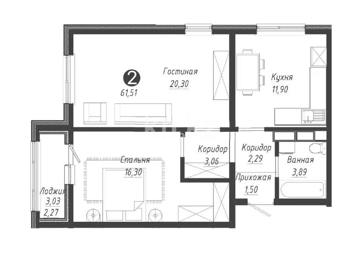Продажа 2-комнатной квартиры, 61.2 м², пр. Туран, дом  55/11 - Продажа земельных участков в Уральске фото 6 из 6