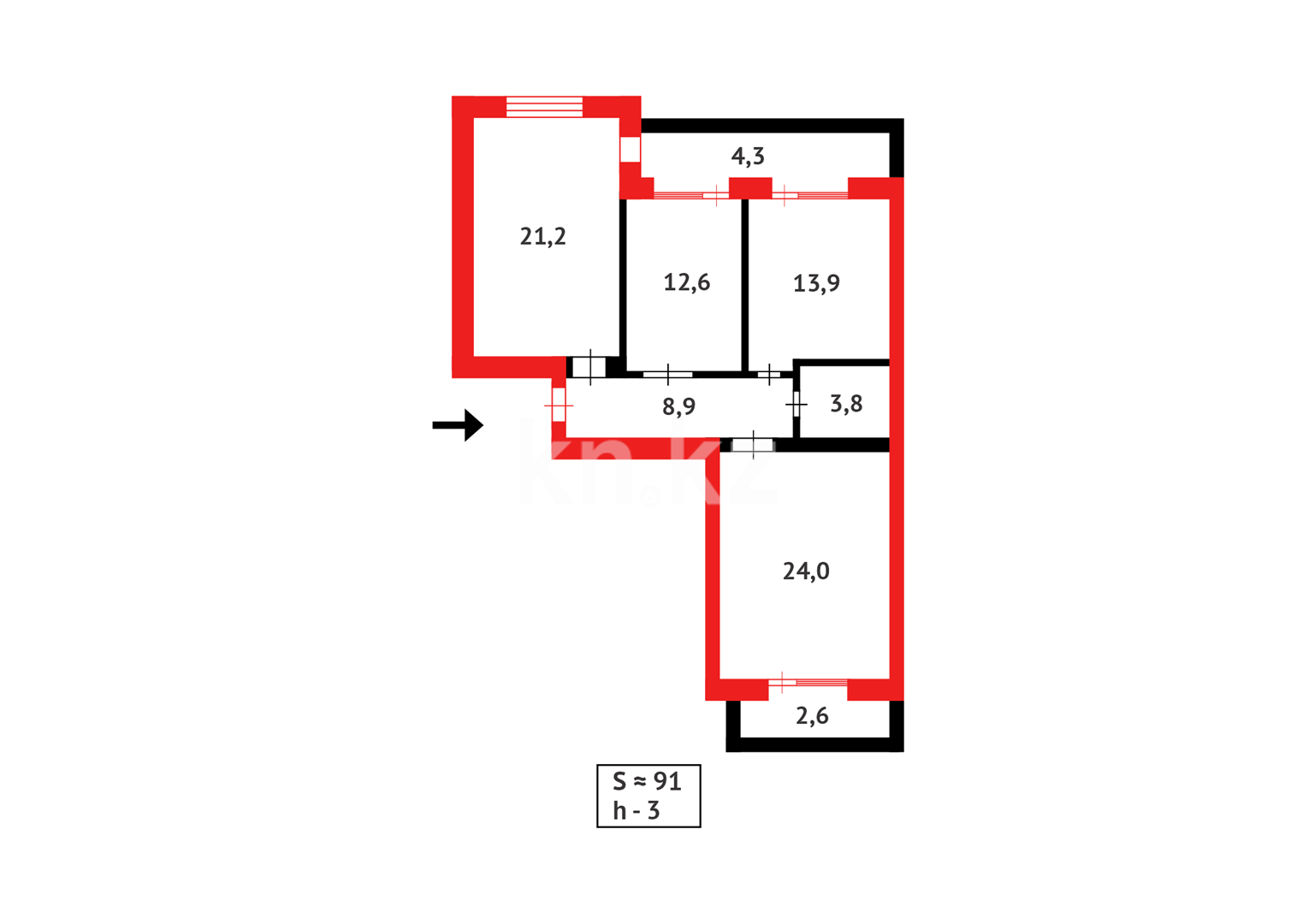 Продажа 3-комнатной квартиры, 91 м² - Продажа  трехкомнатных квартир в Караганде фото 17 из 17