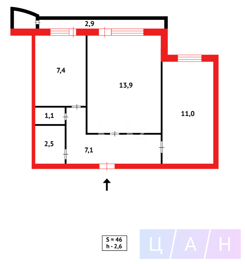 Продажа 2-комнатной квартиры, 46 м², пр. Республики, дом  4 - Продажа  двухкомнатных квартир в Караганде фото 18 из 19
