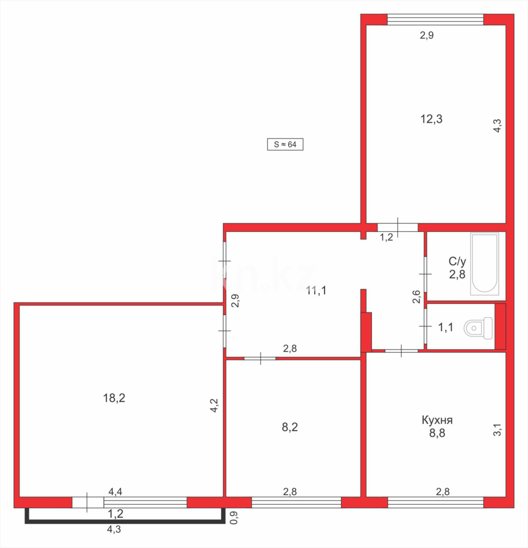 Продажа 3-комнатной квартиры, 67 м² - Продажа  трехкомнатных квартир в Караганде с фото фото 18 из 18