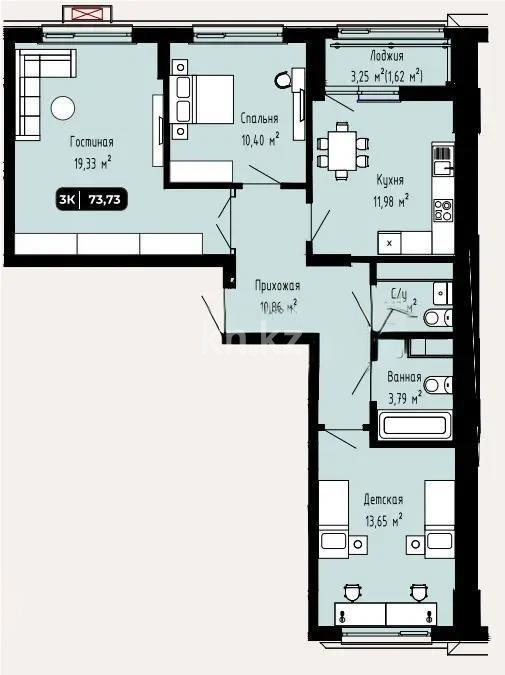 Продажа 3-комнатной квартиры, 73.73 м² - Продажа  трехкомнатных квартир в новостройках Астаны без посредников фото 1 из 1