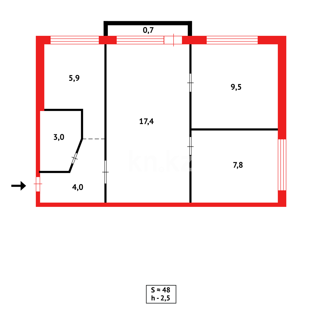Продажа 3-комнатной квартиры, 48 м², пр. Республики - Продажа  трехкомнатных квартир в Караганде фото 13 из 13