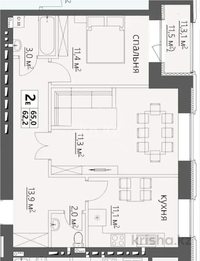Продажа 2-комнатной квартиры, 65 м², 067 учетный квартал, дом  464/4 в Караганде
