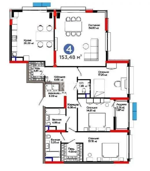 Продажа 4-комнатной квартиры, 153.6 м² - Продажа четырехкомнатных квартир в р-не Есиль Астаны фото 1 из 1