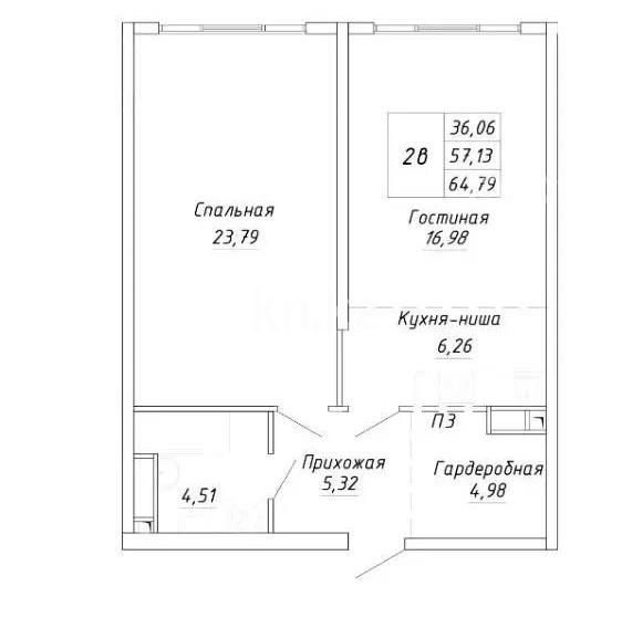 Продажа 2-комнатной квартиры, 64.79 м² - Продажа квартир в монолитном доме в Алматы фото 1 из 1