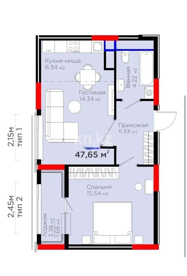 Продажа 2-комнатной квартиры, 47.65 м², ул. Е-796, дом  1 стр - Продажа квартир в Казахстане фото 1 из 1