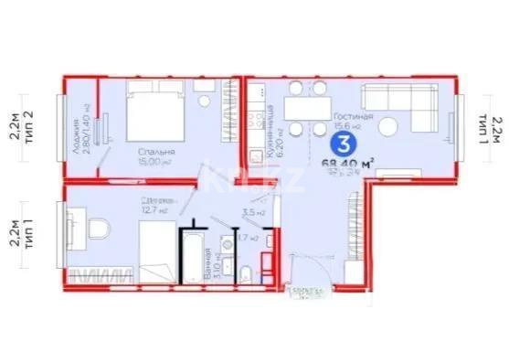 Продажа 3-комнатной квартиры, 68.4 м², ул. С-902, дом  8 - Продажа  трехкомнатных квартир в Астане с фото фото 4 из 4