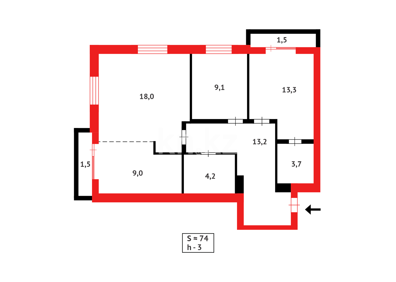Продажа 3-комнатной квартиры, 87 м², ул. Букетова - Продажа  трехкомнатных квартир в Караганде фото 18 из 18
