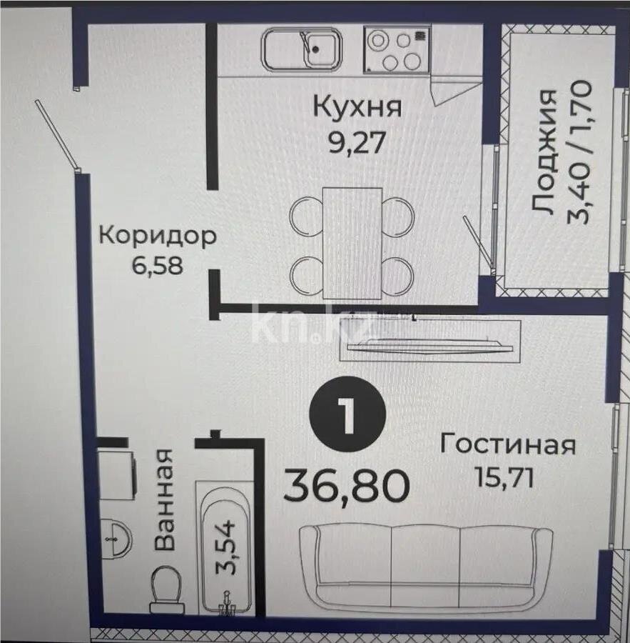 Продажа 1-комнатной квартиры, 36.8 м² в Астане