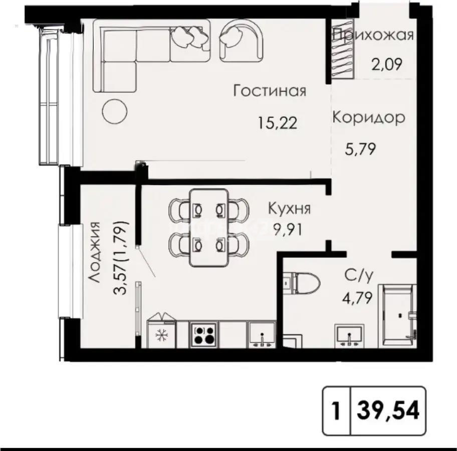Продажа 1-комнатной квартиры, 39.7 м², ул. Халиуллина, дом  154б - Продажа  однокомнатных квартир в Алматы без посредников с фото фото 1 из 1