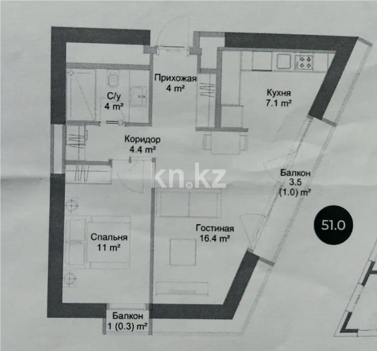Продажа 2-комнатной квартиры, 51 м² - Продажа  двухкомнатных квартир в новостройках Алматы с фото - страница 21 фото 1 из 1