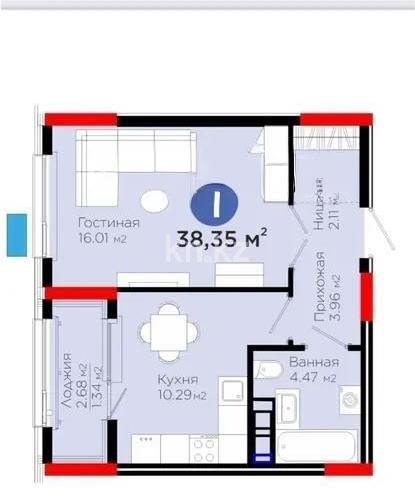 Продажа 1-комнатной квартиры, 38.35 м², ул. Е-321, дом  6 - Продажа  однокомнатных квартир в новостройках Астаны без посредников фото 1 из 1