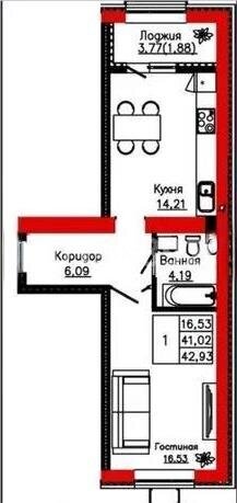 Продажа 1-комнатной квартиры, 42.93 м² в Астане