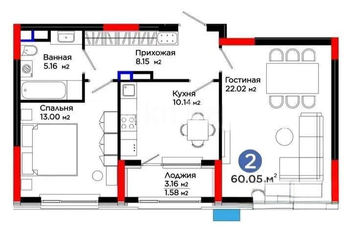 Продажа 2-комнатной квартиры, 60 м², ул. Сыганак, дом  52/1 в Астане - фото 5