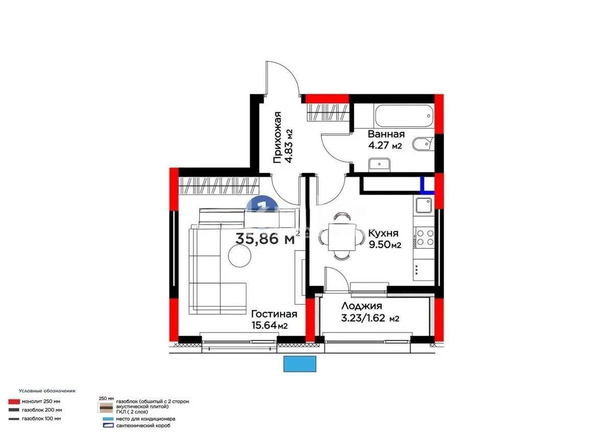Продажа 1-комнатной квартиры, 35.86 м², ул. Нурмагамбетова, дом  17 стр - Продажа  однокомнатных квартир в новостройках Астаны с фото фото 1 из 1