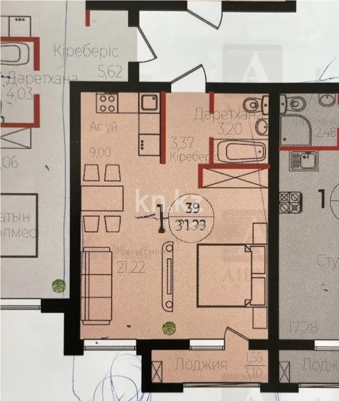 Продажа 1-комнатной квартиры, 39 м² в Астане