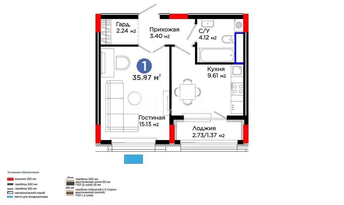 Продажа 1-комнатной квартиры, 35.87 м² - Недвижимость в Казахстане - страница 18 фото 1 из 1