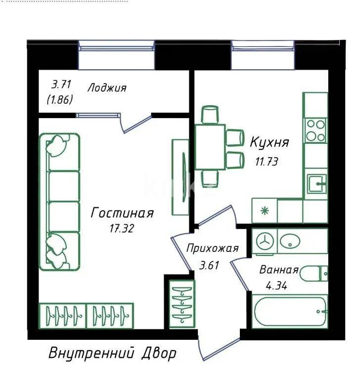 Продажа 1-комнатной квартиры, 39 м² в Астане