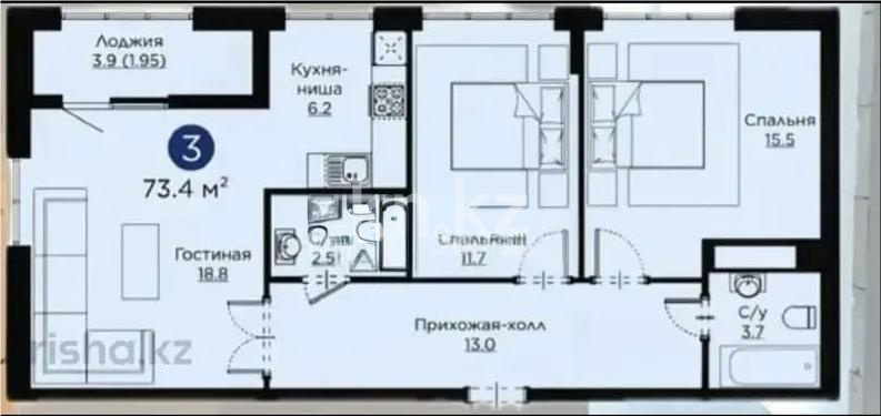 Продажа 3-комнатной квартиры, 73.8 м², ул. Айнакол, дом  64 в Астане
