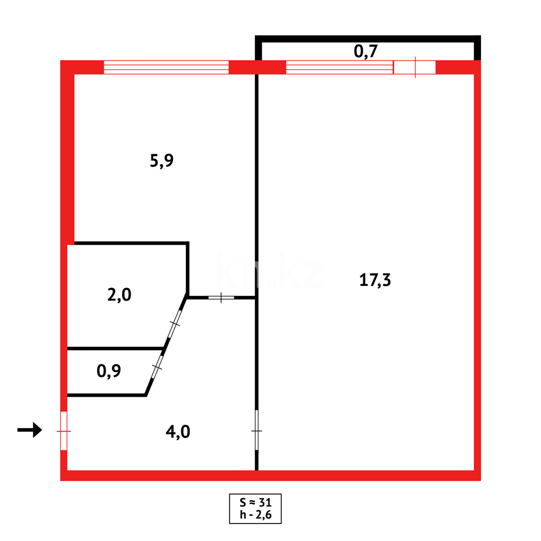 Продажа 1-комнатной квартиры, 31 м², ул. Дюсембекова - Продажа  однокомнатных квартир в Караганде фото 8 из 8
