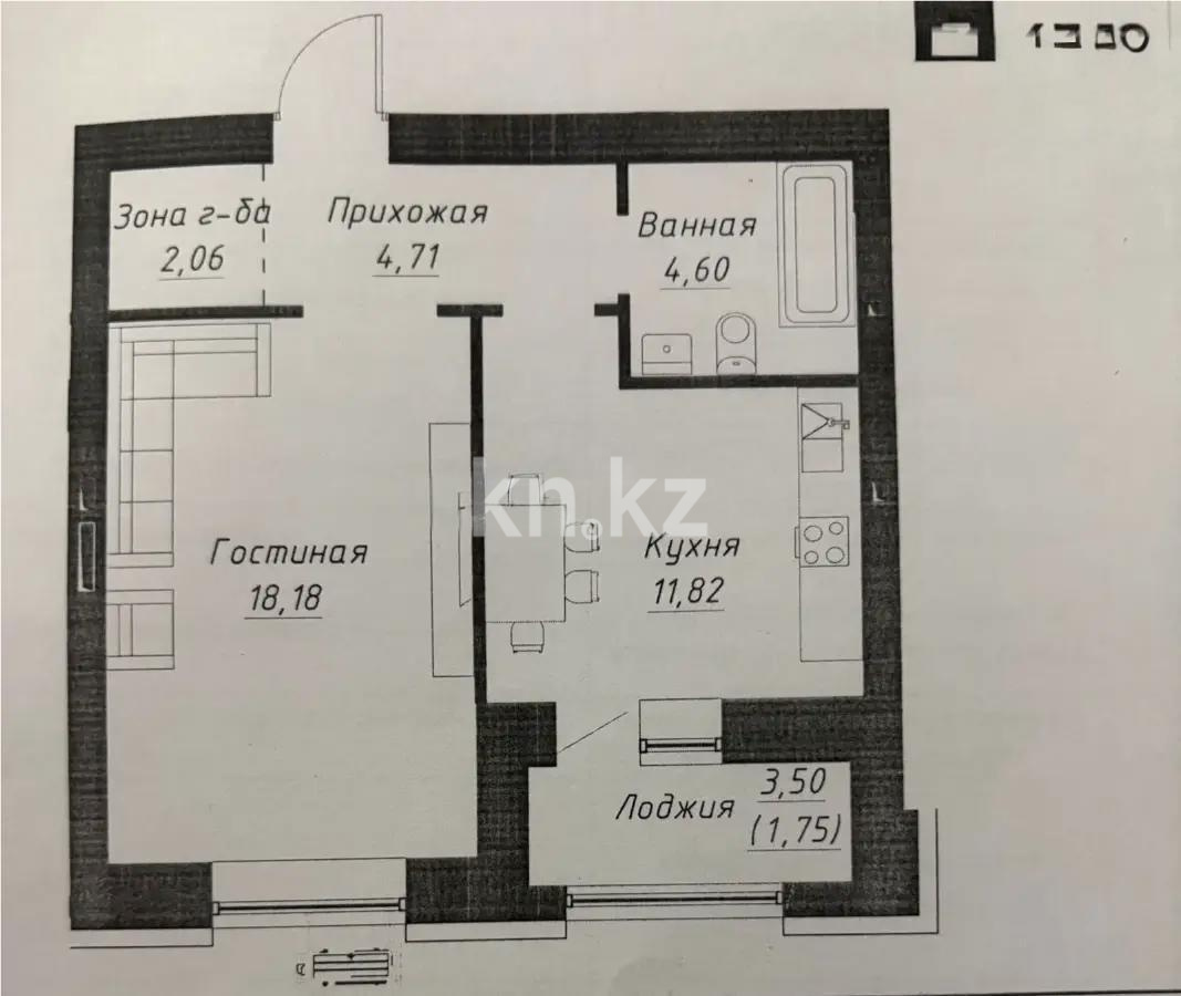 Продажа 1-комнатной квартиры, 43.12 м², пр. Мангилик Ел, дом  7 стр - Продажа  однокомнатных квартир в новостройках Астаны с фото фото 1 из 1