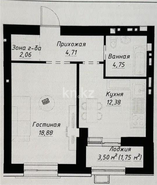 Продажа 1-комнатной квартиры, 44.53 м², ул. Калдаякова, дом  12 - Продажа  однокомнатных квартир в Астане с фото фото 1 из 1
