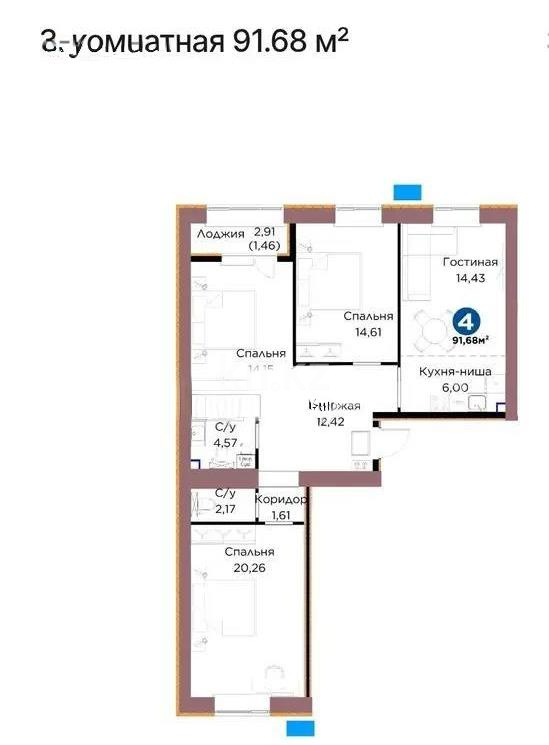 Продажа 3-комнатной квартиры, 91.68 м² в Астане