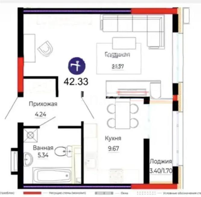 Продажа 1-комнатной квартиры, 42.33 м² - Продажа квартир от собственников в Астане - страница 8 фото 1 из 1